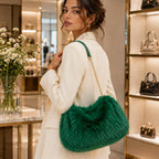 Fluffy Faux Fur Chain Strap Shoulder Handbag: Black