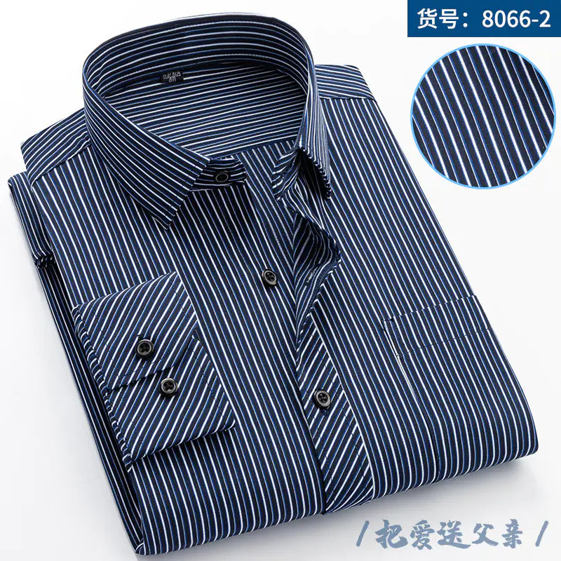 Men's Long Sleeve Business Casual Shirt - Navy Striped
