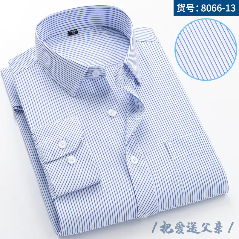 Men's Long Sleeve Business Casual Shirt - Navy Striped