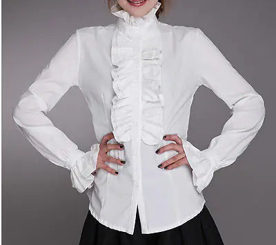 Victorian Ruffle Long Sleeve Pleated Women's Shirt