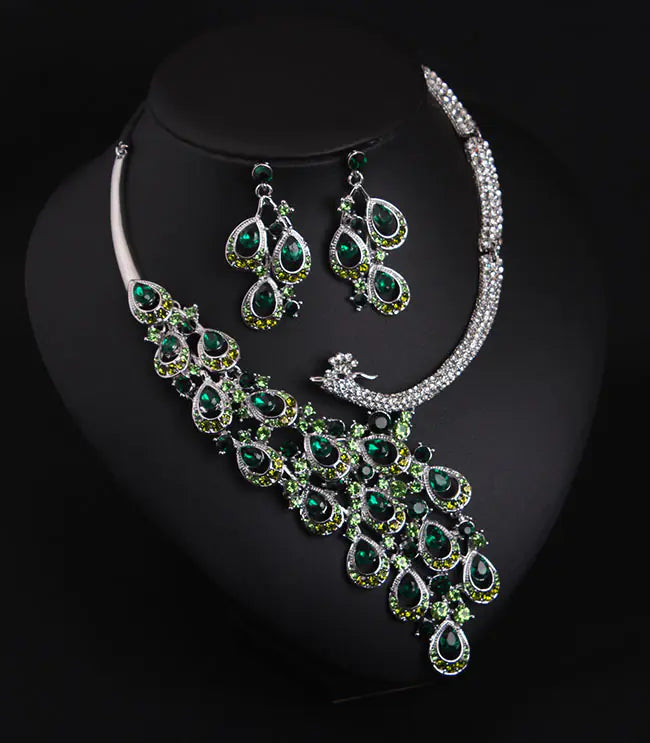 Luxury Peacock Necklace and Earring Set