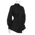 Deep V Neck Ruffled Waist Shirt Dress for Women