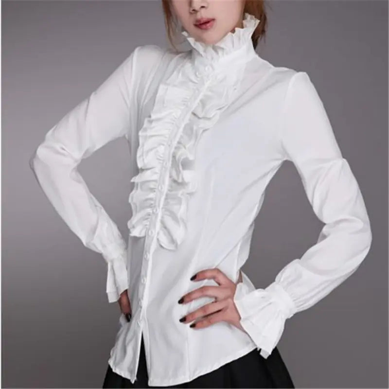 Victorian Ruffle Long Sleeve Pleated Women's Shirt