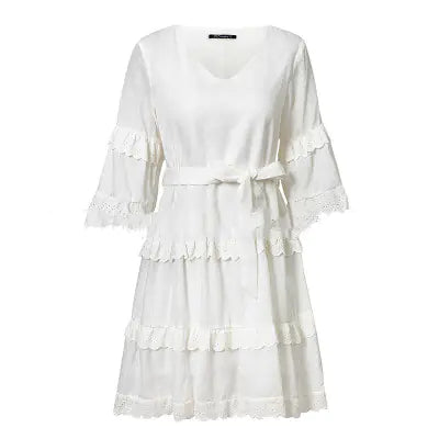 Ruffled Sleeve Cake Dress with Lace Trim