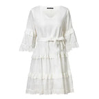Ruffled Sleeve Cake Dress with Lace Trim