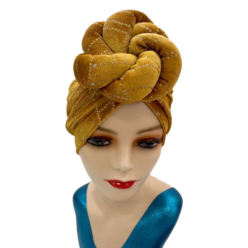 Elegant Rhinestone Studded Knot Turban Hair Wrap: Pink