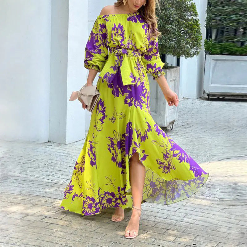 One-Shoulder Balloon Sleeve Midi Dress