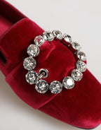 Dolce & Gabbana Red Velvet Crystal Buckle Loafers Flats Shoes