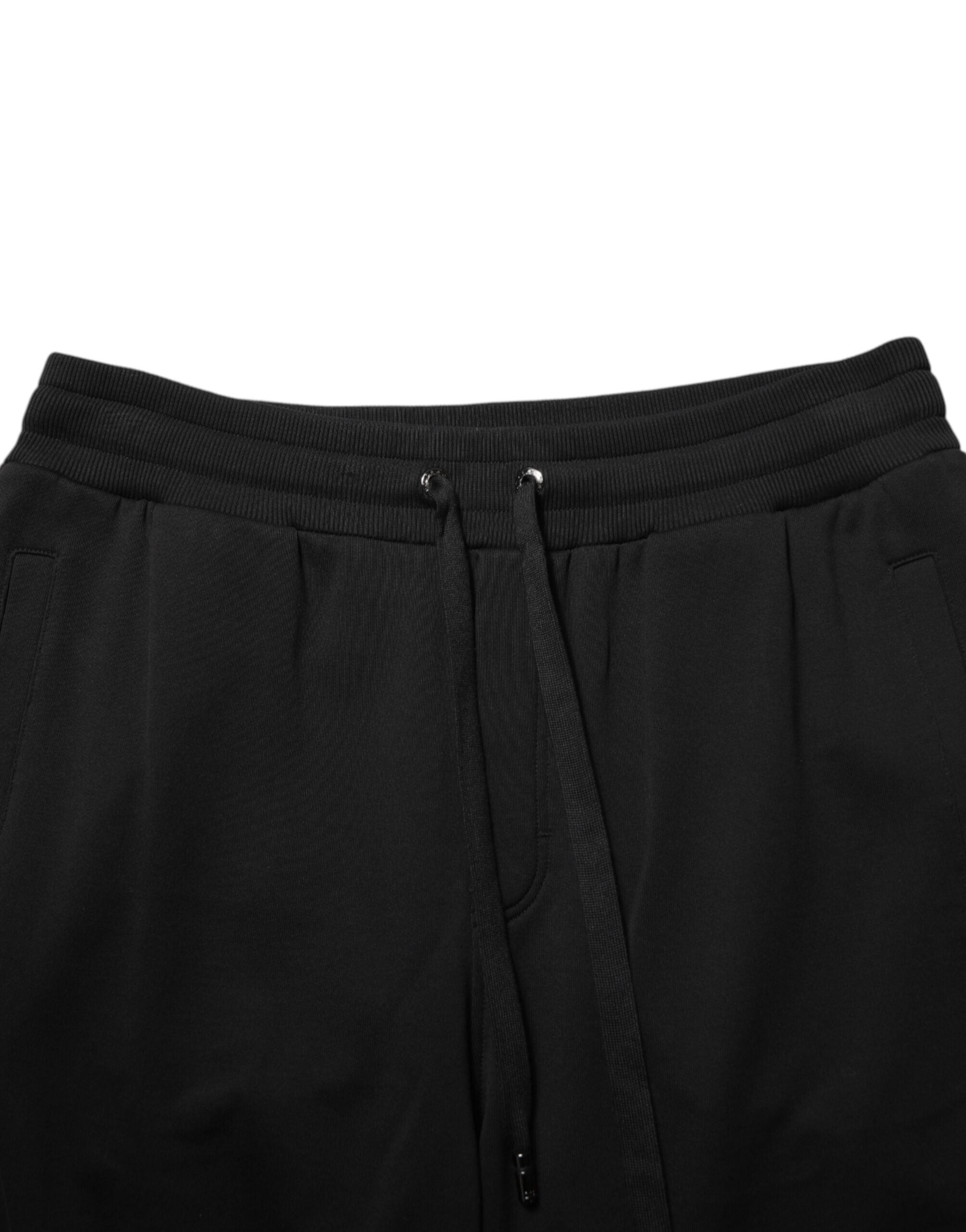 Dolce & Gabbana Black Cotton Drawstring Logo Sweatpants Pants