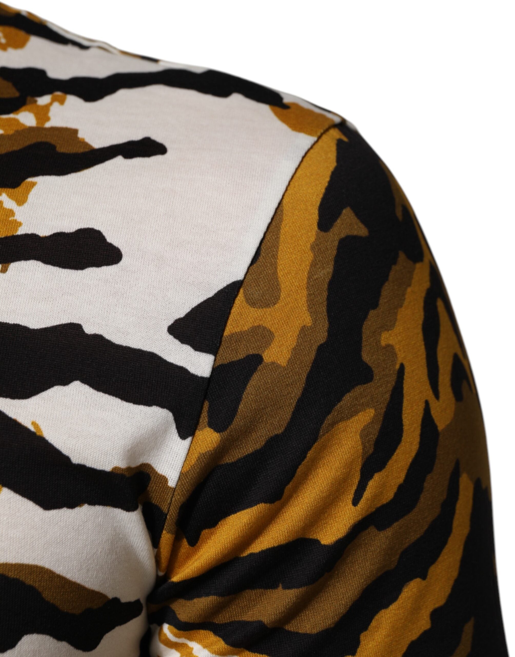 Dolce & Gabbana Multicolor Leopard Palm Leaf Men Crew Neck T-shirt