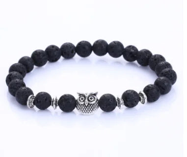 Natural Agate Owl Pendant with Beaded Bracelet