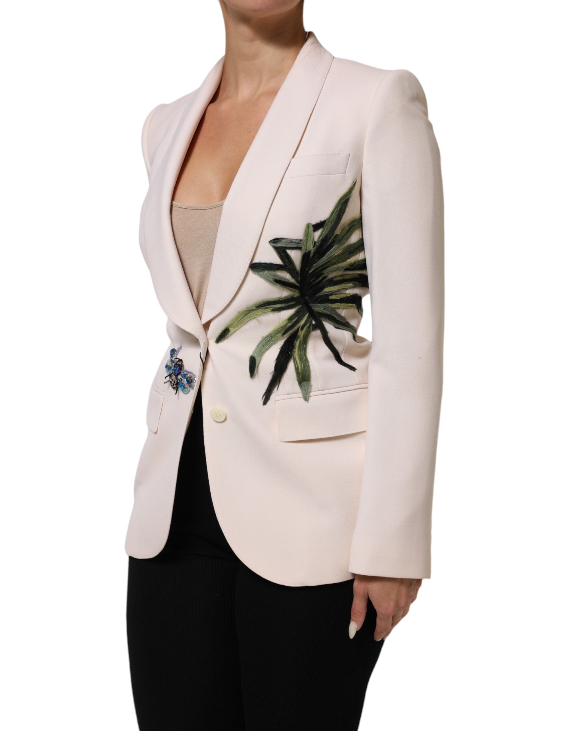 Dolce & Gabbana Beige Embroidered Single Breasted Jacket