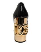 Dolce & Gabbana Black Gold Patent Leather Logo Heels Pumps Shoes