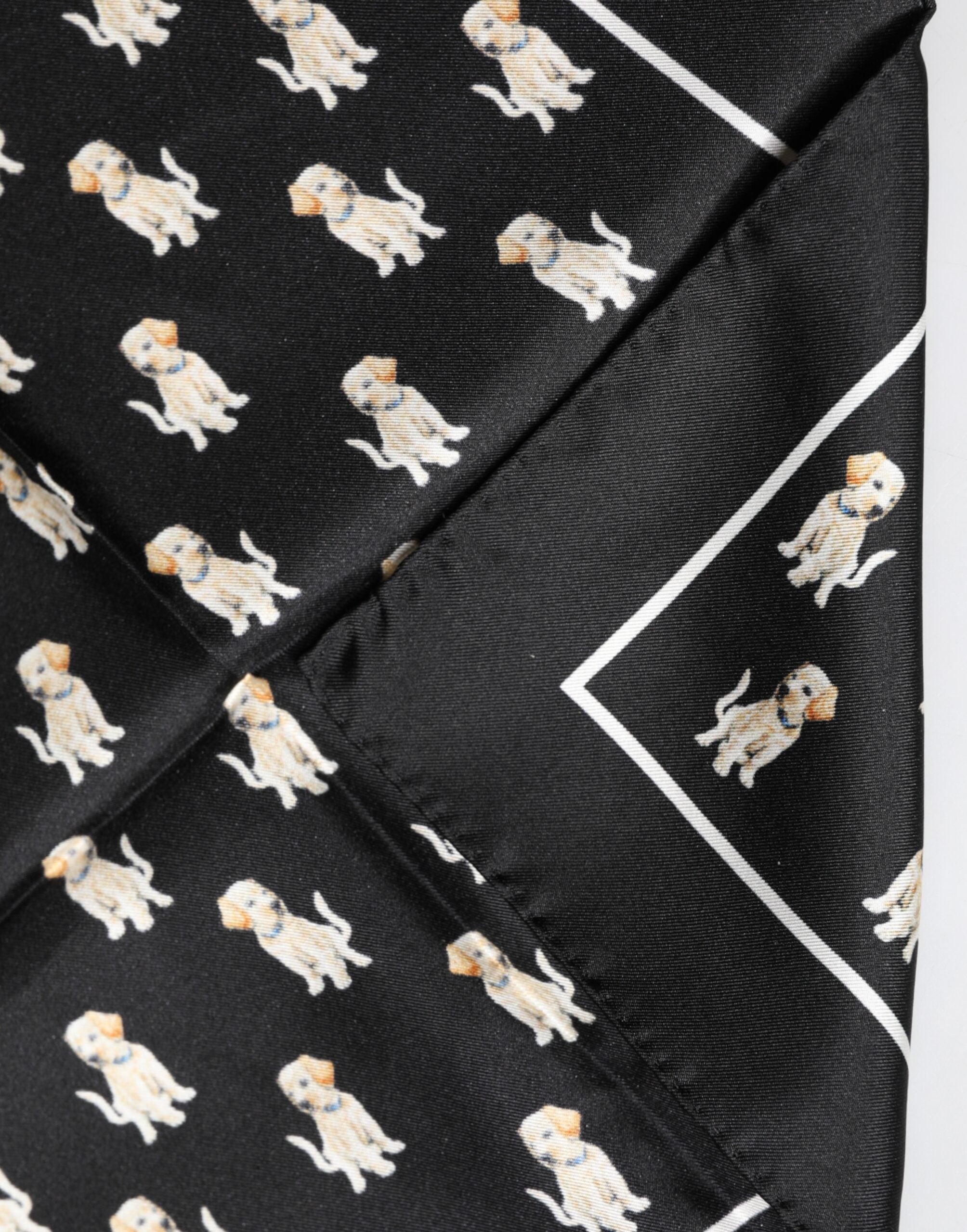 Dolce & Gabbana Black Dog Print Square Handkerchief Scarf