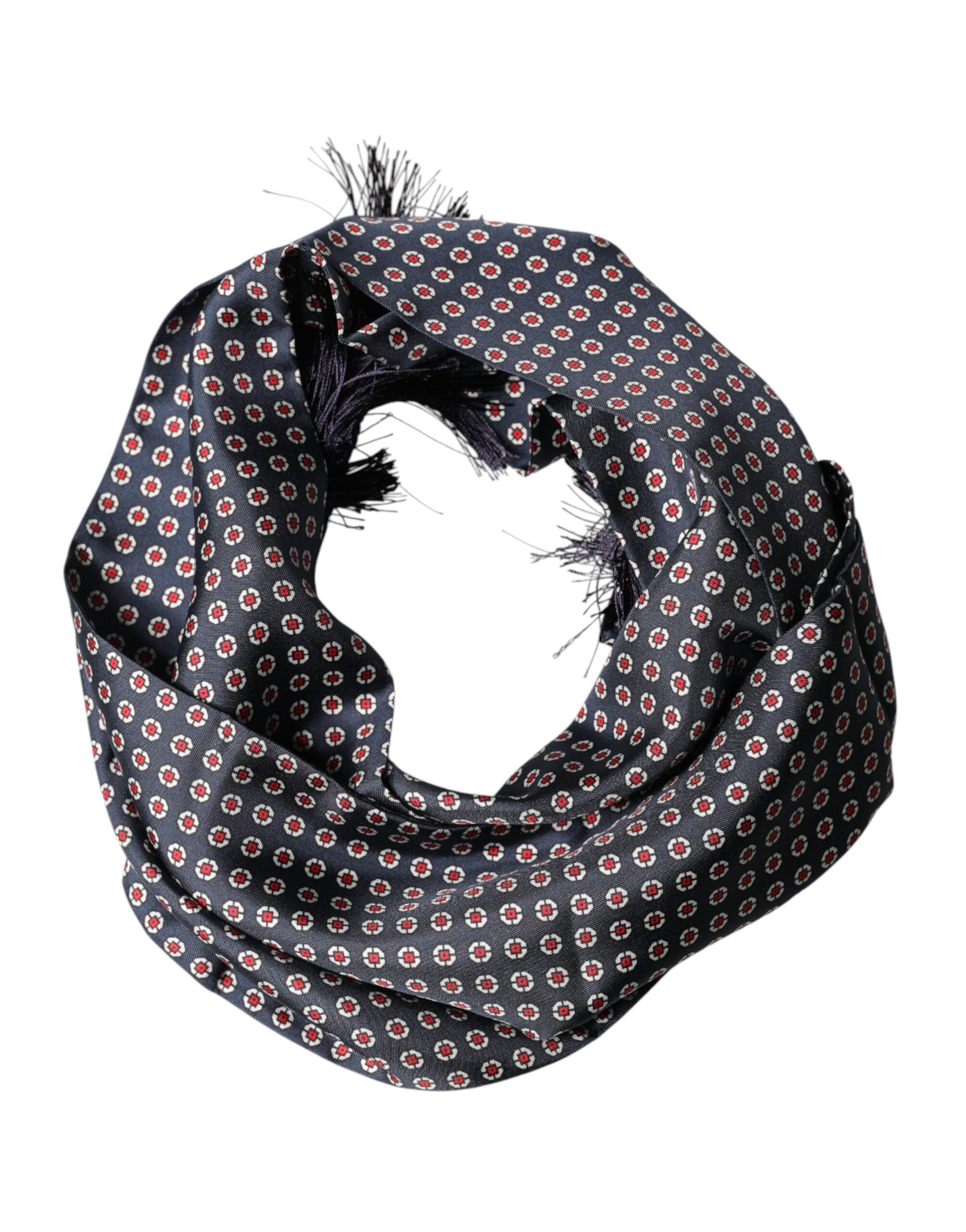 Dolce & Gabbana Black Patterned Fringes Neck Foulard Scarf
