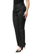 Dolce & Gabbana Black Floral Brocade High Waisted Trouser Pants