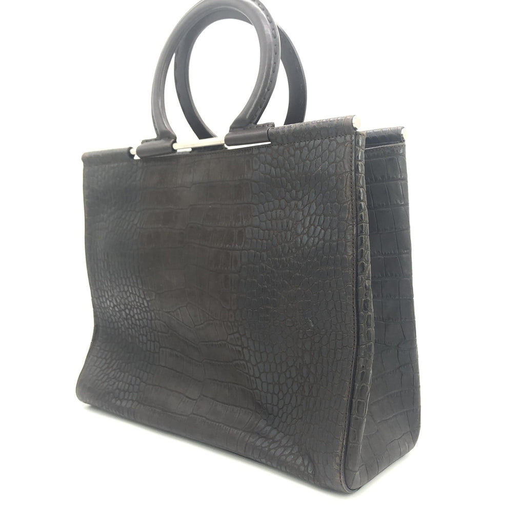 Salvatore Ferragamo Croc Embossed Top Handle Handbag