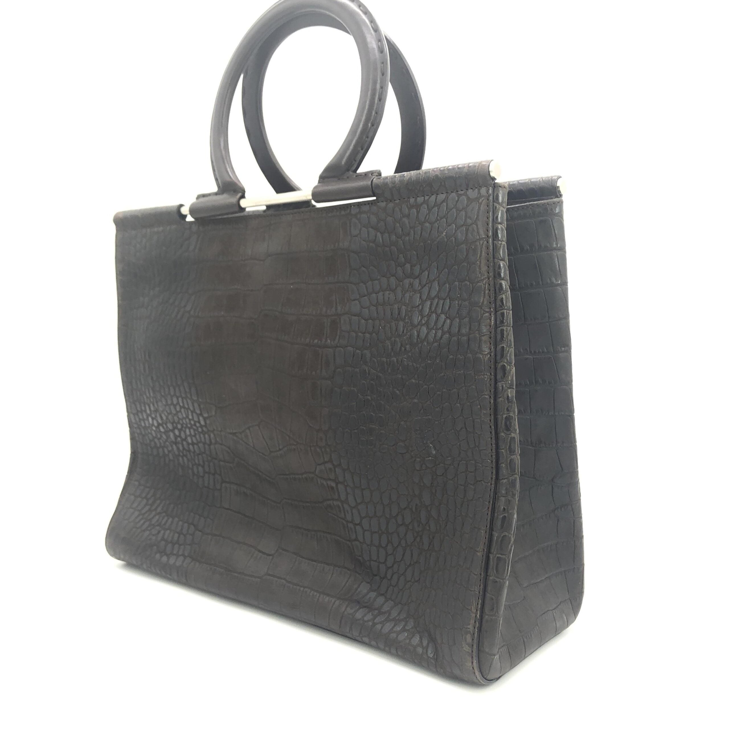 Salvatore Ferragamo Croc Embossed Top Handle Handbag