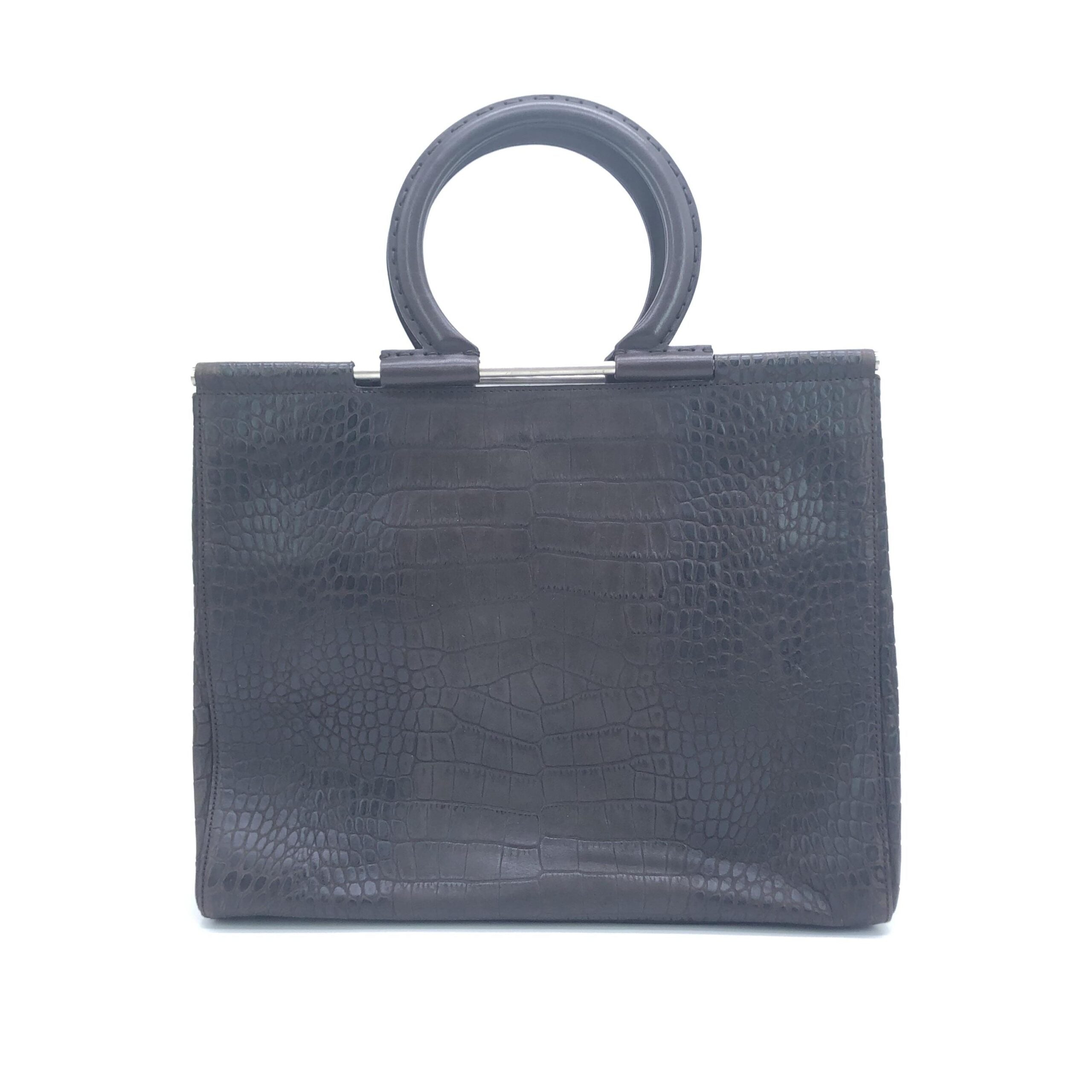 Salvatore Ferragamo Croc Embossed Top Handle Handbag