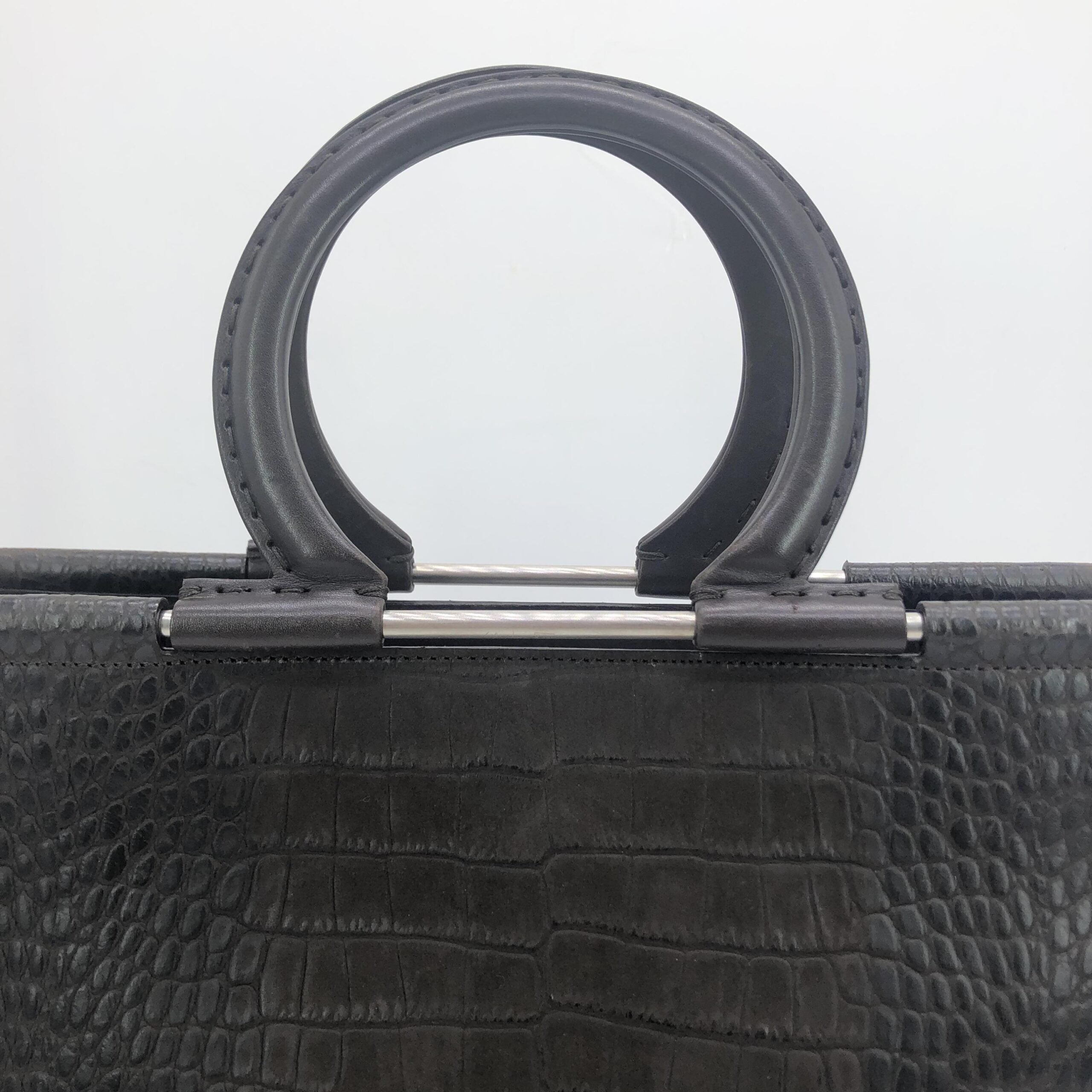 Salvatore Ferragamo Croc Embossed Top Handle Handbag