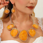 Bold Wire Wrapped Marbled Resin Link Statement Necklace: Brown