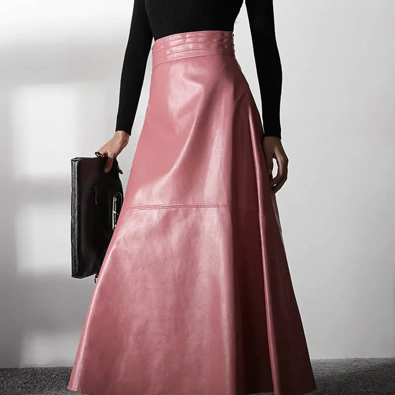 Chic Retro High-Waisted Leather Skirt