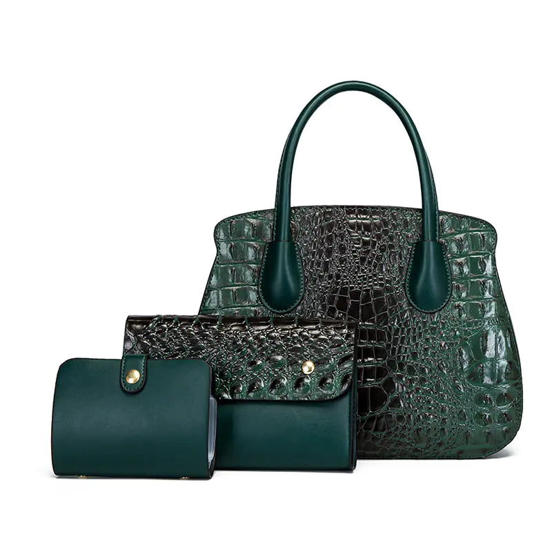 3Pcs Crocodile Embossed PU Leather Bag Set for Women