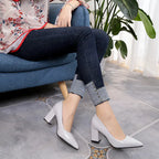 Pointed Toe Chunky Heel Pumps