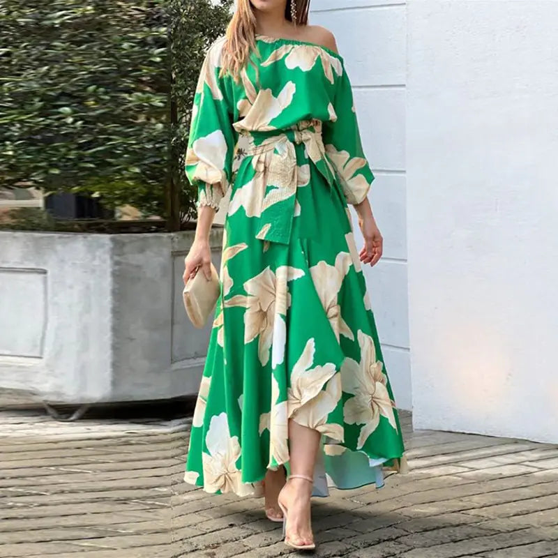 One-Shoulder Balloon Sleeve Midi Dress