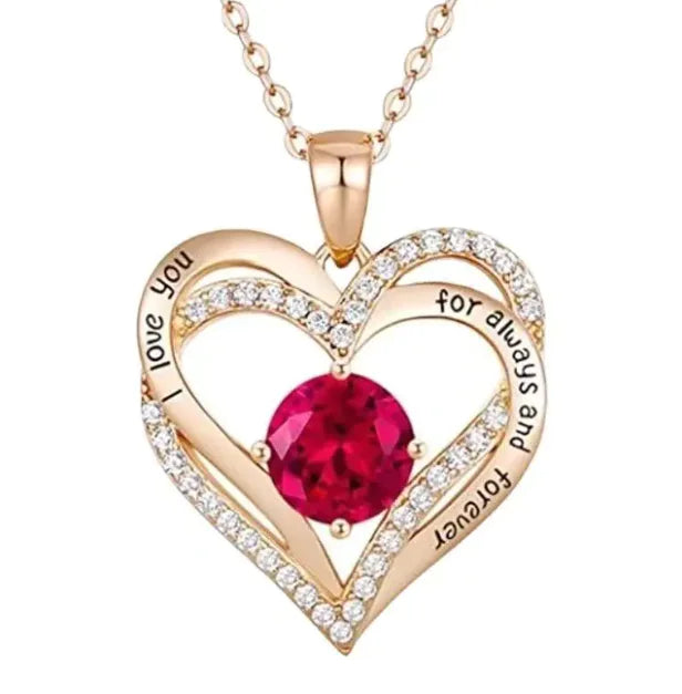 I Love You Double Heart Zircon Pendant Necklace