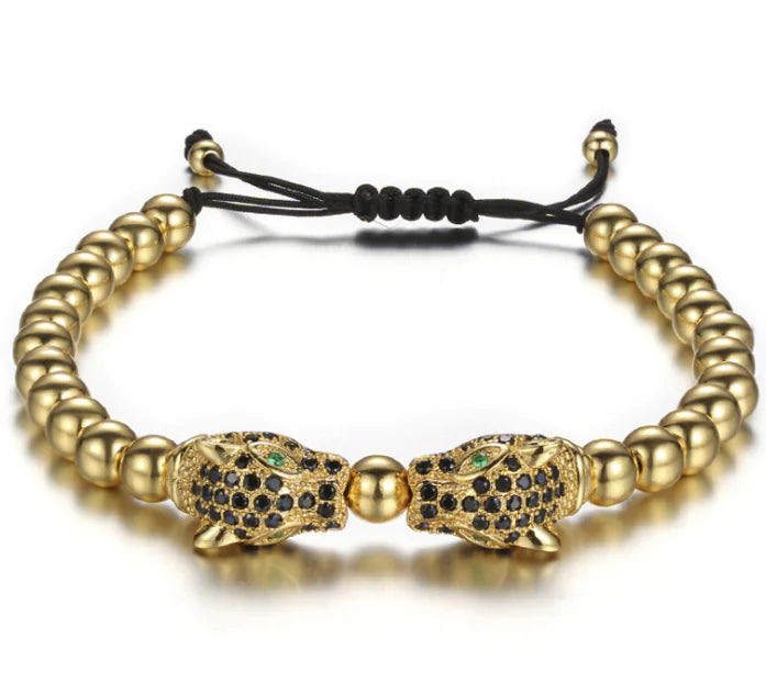 Animal Head Zircon Bracelet, Copper Bead Couple Set