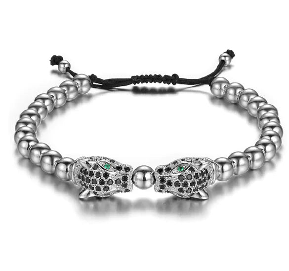 Animal Head Zircon Bracelet, Copper Bead Couple Set