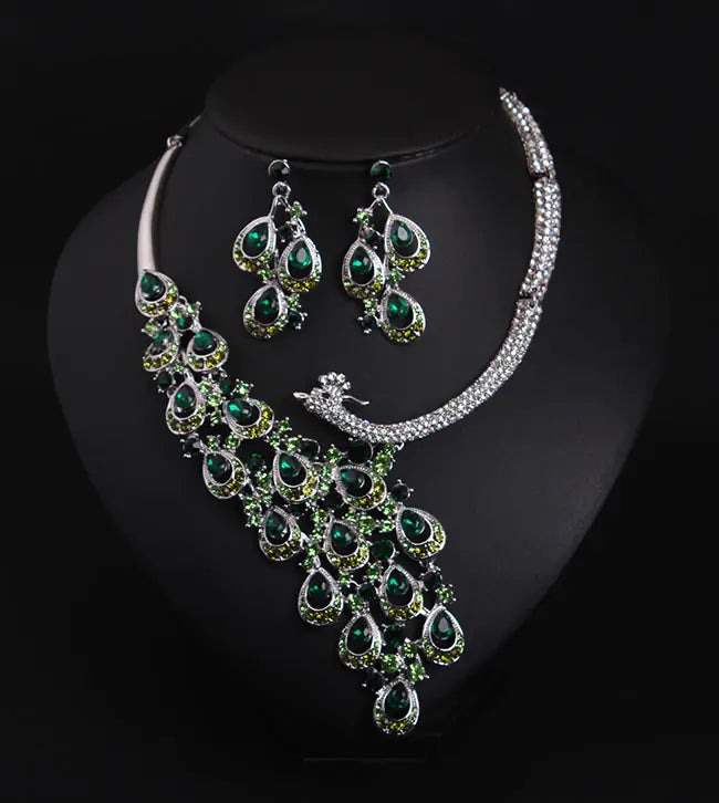 Luxury Peacock Necklace and Earring Set