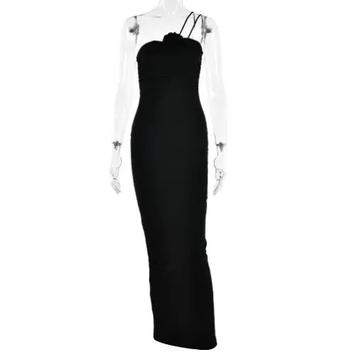 Long Dress with Rose Brooch - Summer Style (One Piece)