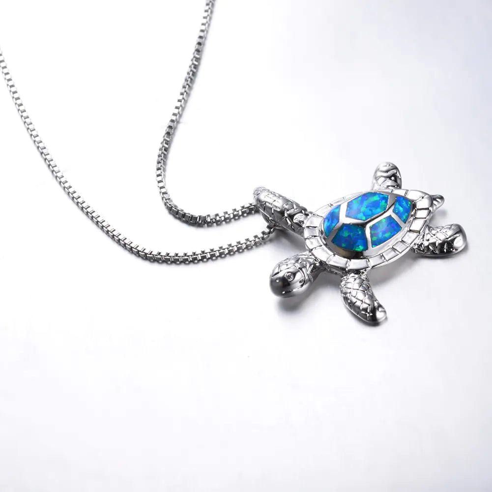 Colorful Opal Turtle Necklace with Diamond Pendant