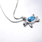 Colorful Opal Turtle Necklace with Diamond Pendant