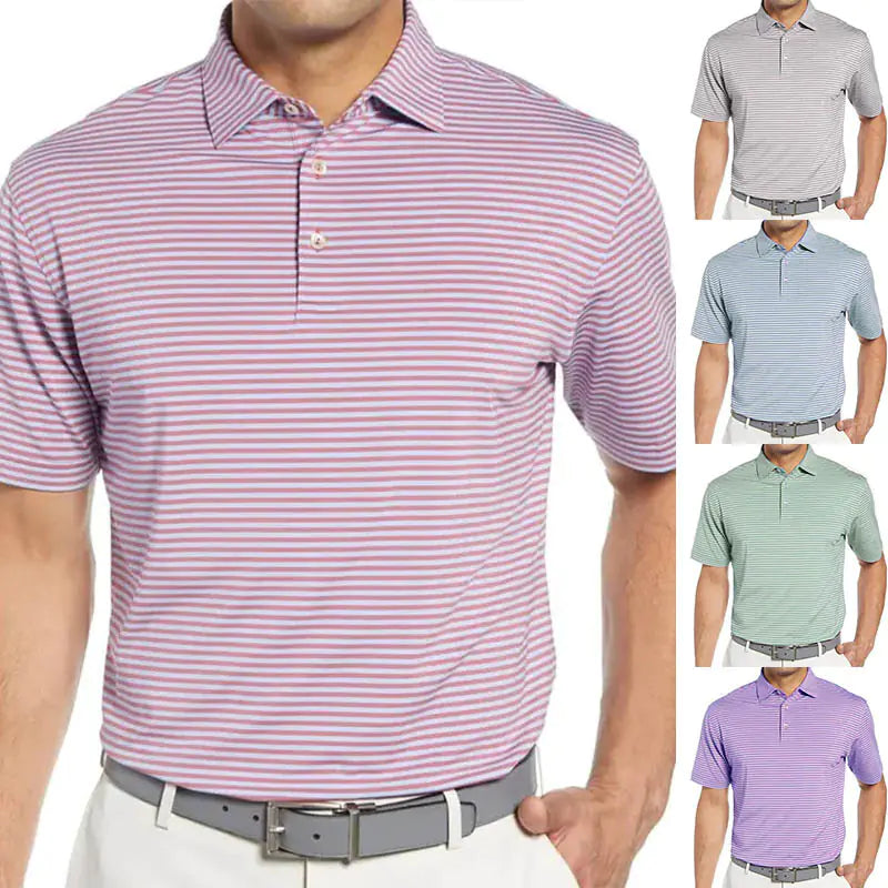 New Stylish Striped Print Short Sleeve Polo Shirt