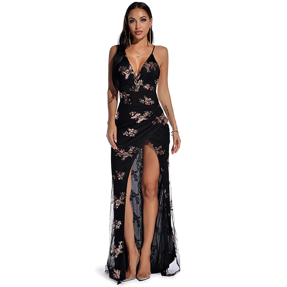 Sequined Sleeveless Backless Maxi Dress