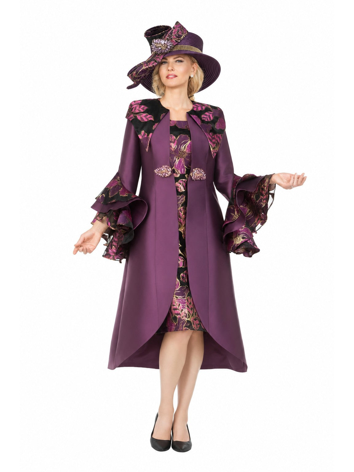 Giovanna Floral Brocade Dress&Silky Twill Rfl Coat Set-Plus, Style G1341W