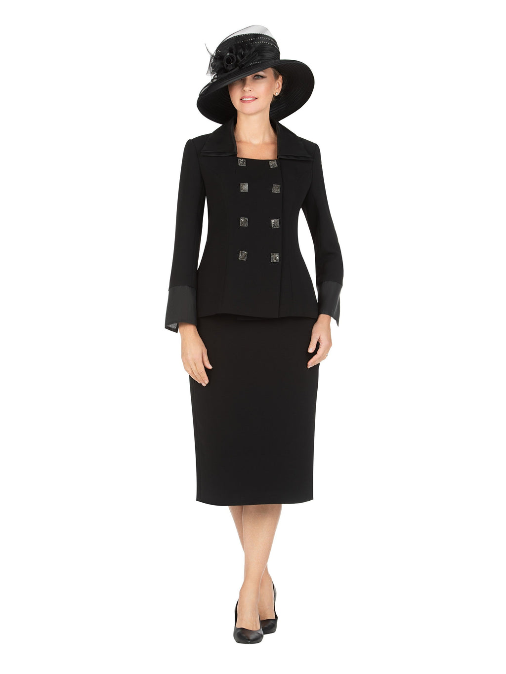 2pc Dbl Breasted Skt Suit w/ Organza Collar&Cuff