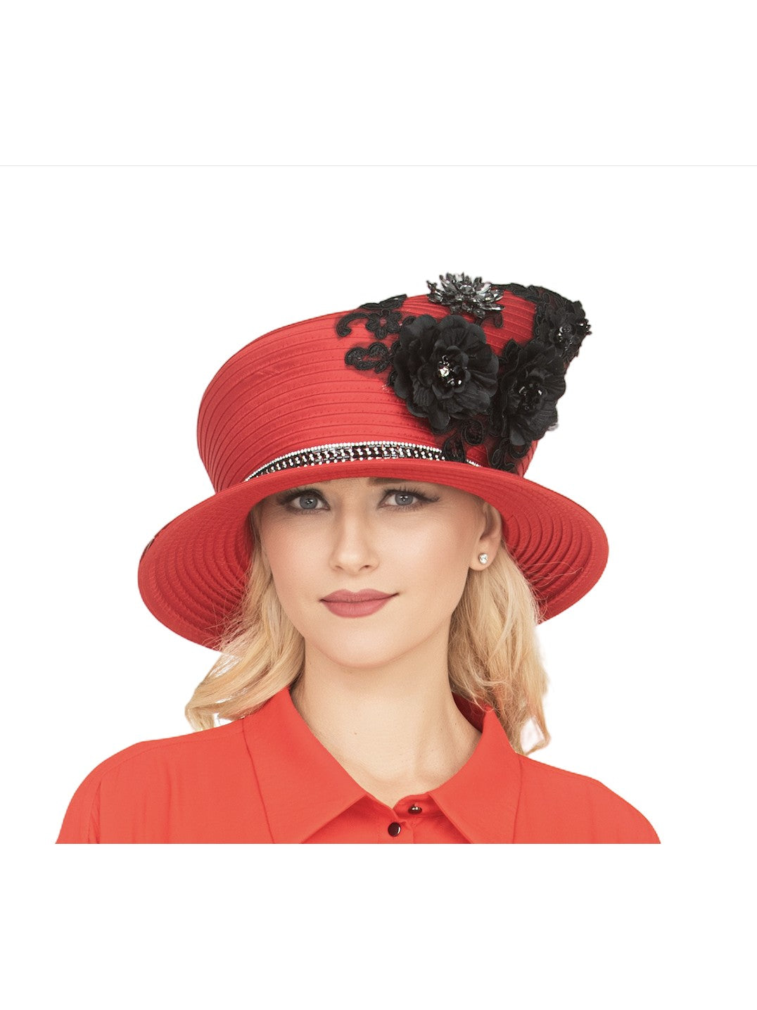 Giovanna Small Brim 2-tone Embellished Ribbon Hat, Style HR22150