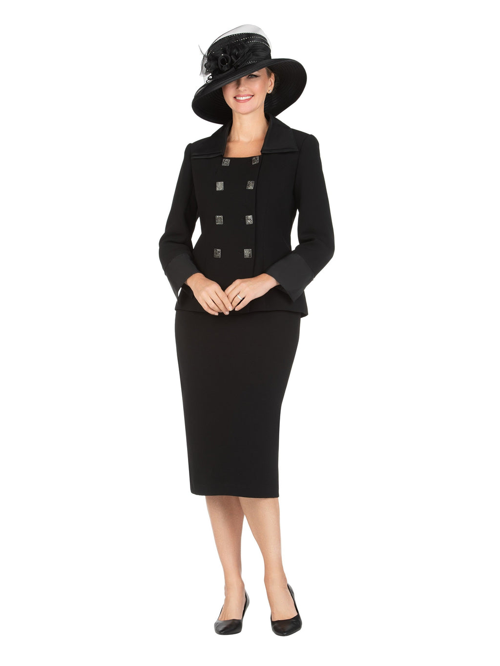 2pc Dbl Breasted Skt Suit w/ Organza Collar&Cuff