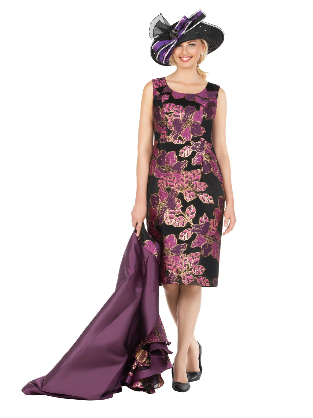 Giovanna Floral Brocade Dress&Silky Twill Rfl Coat Set-Plus, Style G1341W