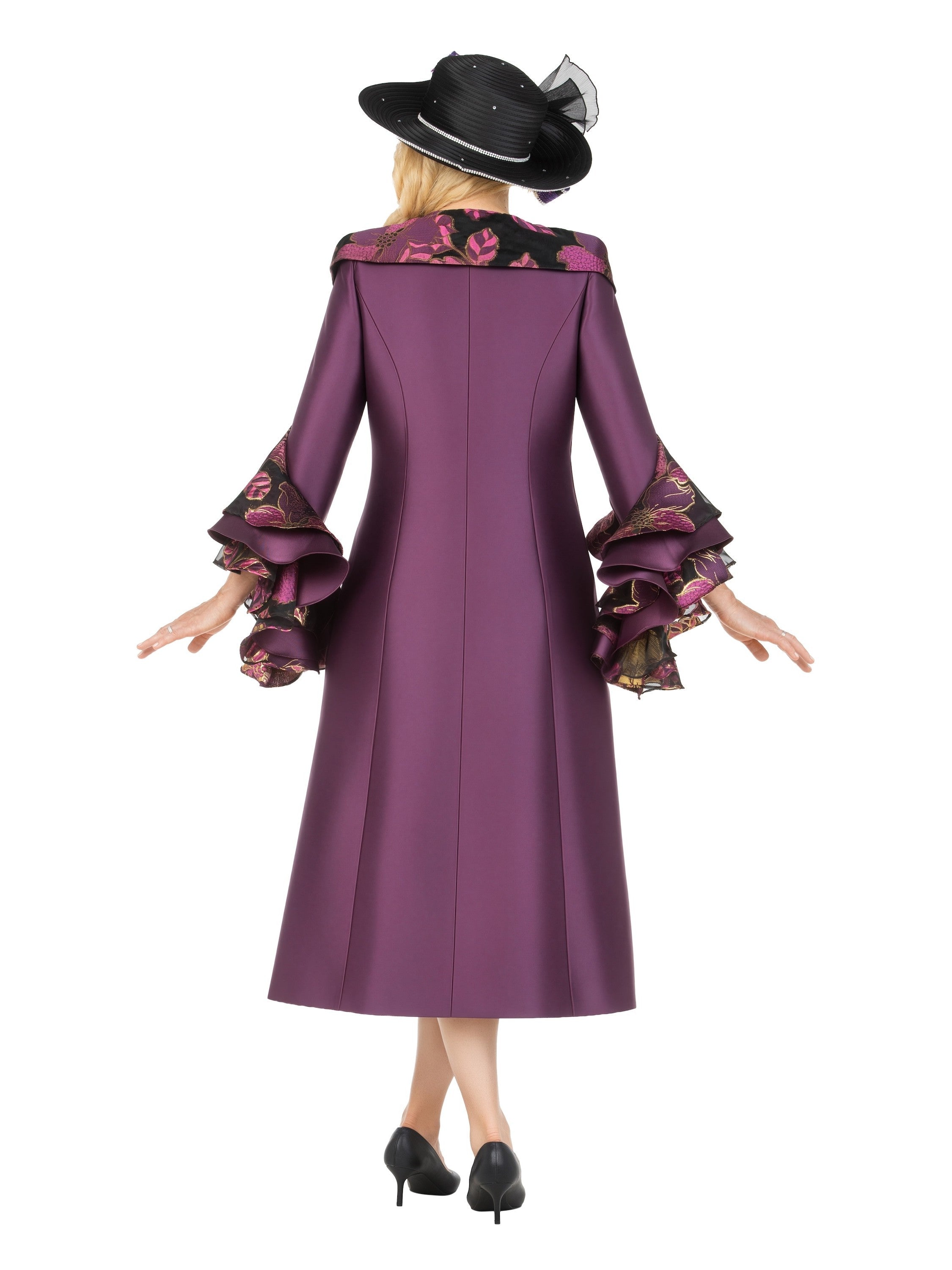 Giovanna Floral Brocade Dress &Silky Twill Ruffle Coat Set, Style G1341