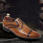 Men's New British Woven Pointed Leather Dress Shoes