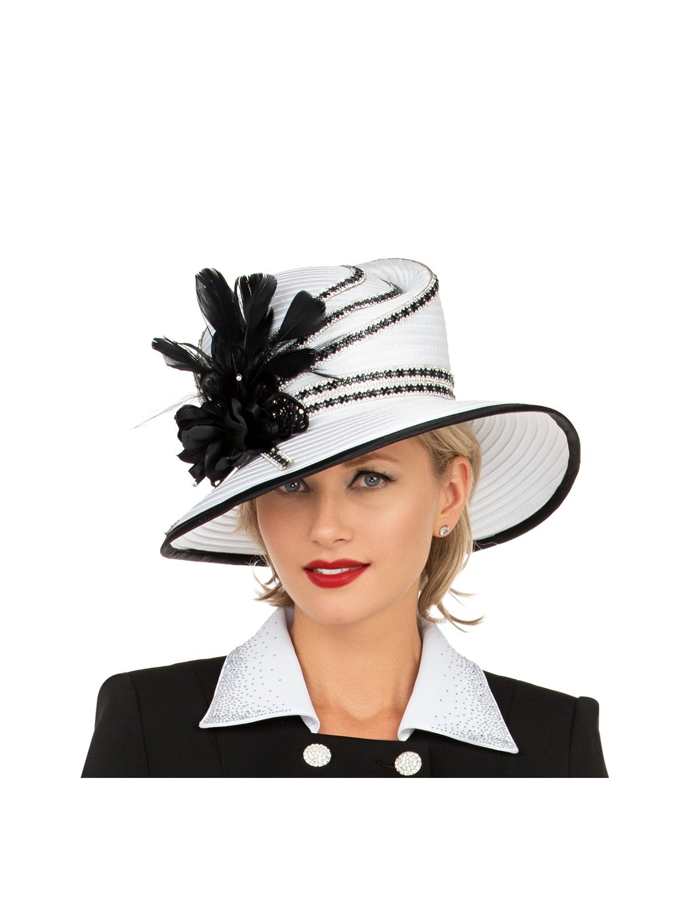 Giovanna Med Brim 2-tone Ribbon Hat w/ Flower, Style HR22156