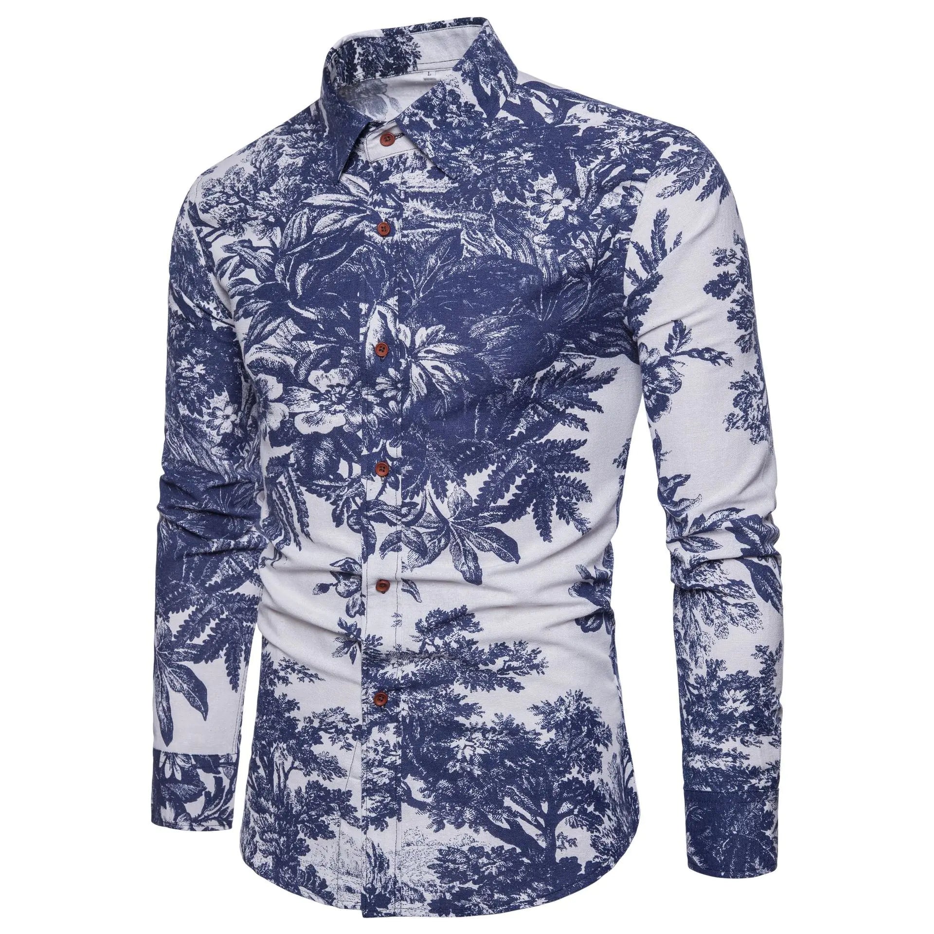 Men's Fashion Long Sleeve Floral Shirt for Fall
