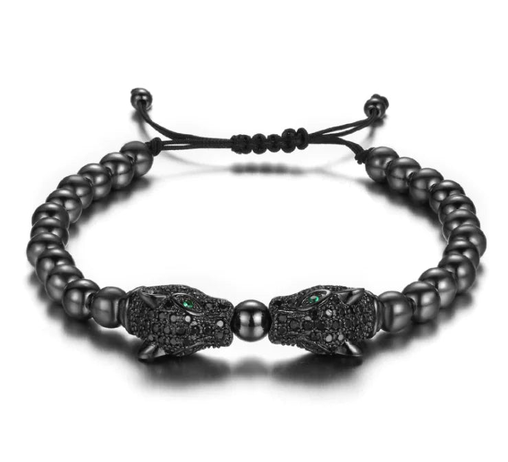 Animal Head Zircon Bracelet, Copper Bead Couple Set