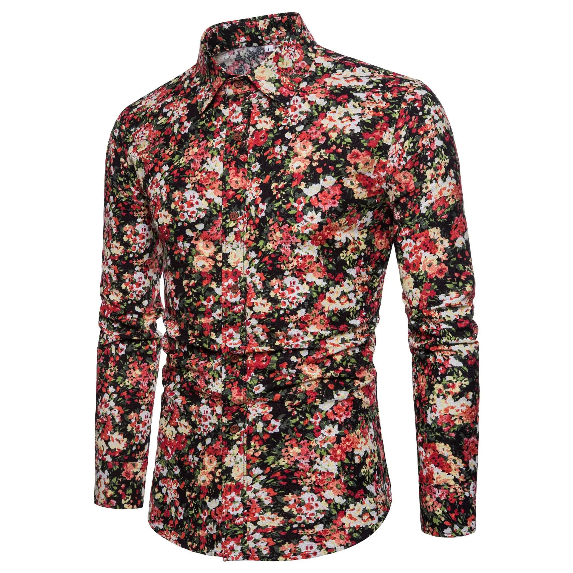 Men's Fashion Long Sleeve Floral Shirt for Fall