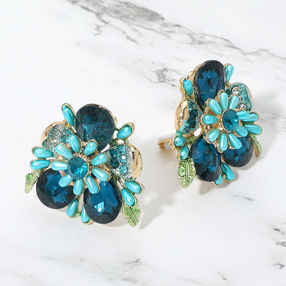 Bold Floral Evening Clip On Earrings